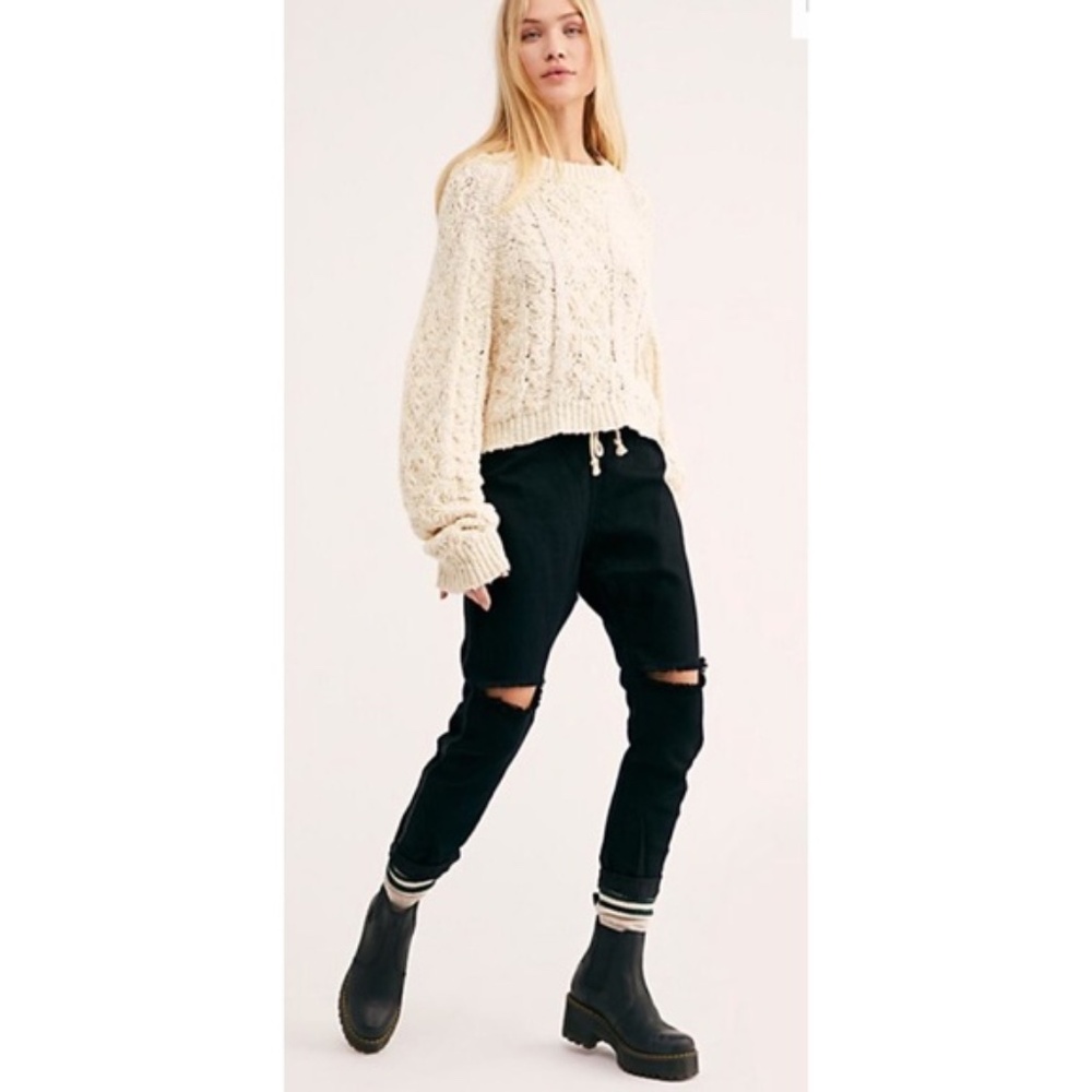 NWT One Teaspoon Shabbies Drawstring Boyfriend Jeans in fox black